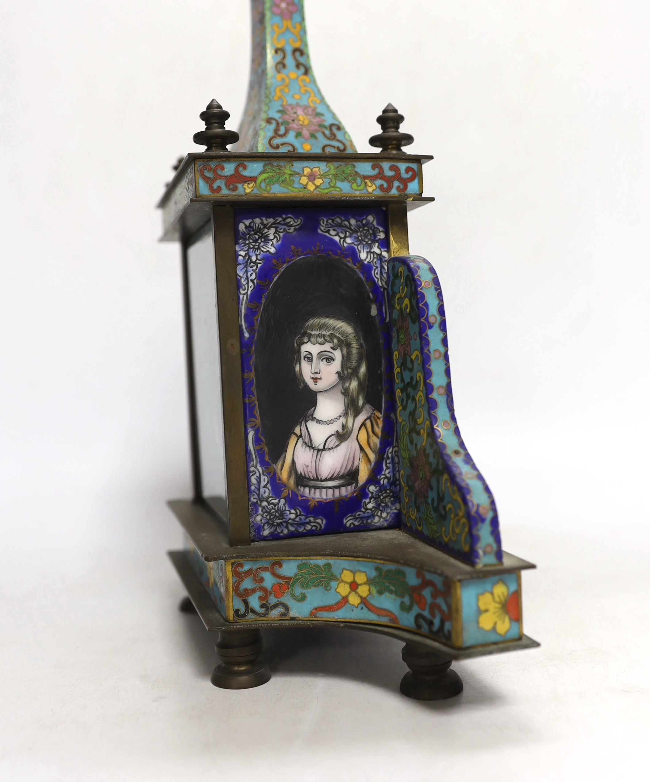 A 20th century cloisonné enamel clock, 28cm high